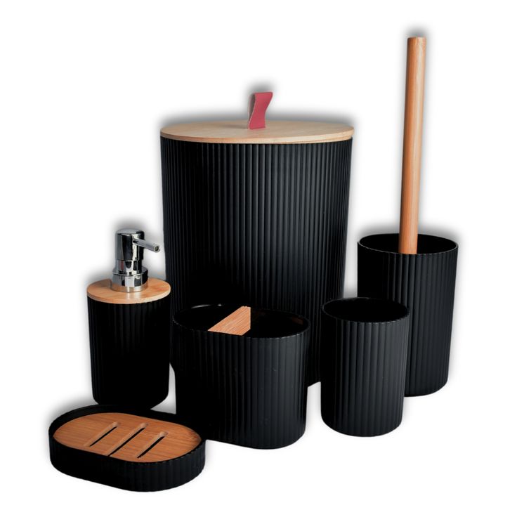 Kit De Banheiro Lavabo Com 6 Peças  em Bambu